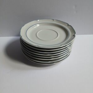 VTG Stoneware Covington Edition Tea Saucers 6" Japan Blue & Grey set of 8
